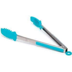 Mighty Tongs Kitchen Cooking Tool Heat Resistant Blue Silicone Steel Reinforced